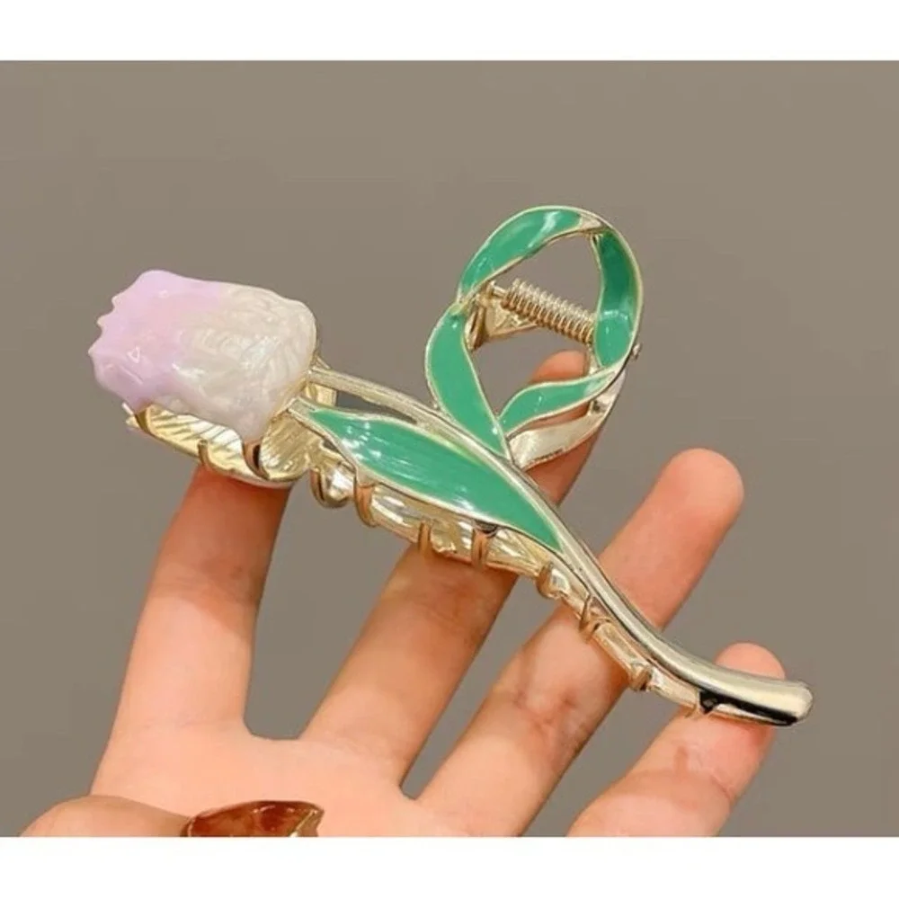 Gold Tone Tulip Flower Hair Claw Clip Women S Elegant Hair Accessory‎